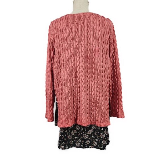 Suzanne Betro Women's Cable Knit Mixed Media Sweater Womens  1X Pink Blue - Picture 2 of 9